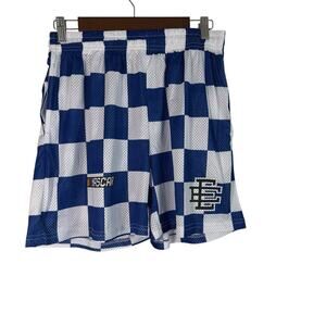Eric Emanuel x NASCAR Mesh Shorts XXL Blue White Checkerboard Made in USA Limite